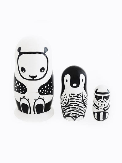 Nesting doll set - Black & White Animals